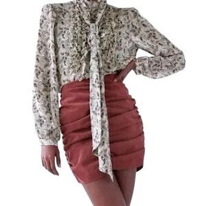Zara Draped Ruched Corduroy Mini Skirt Size L NWT